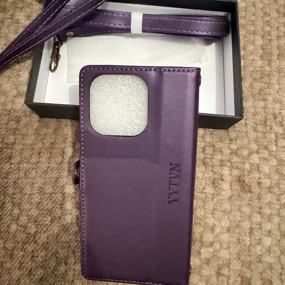 Premium iPhone 14 Purple Crossbody Wallet Phone Case with Strap - Picture 13 of 13